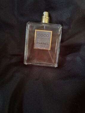 CHANEL Coco Mademoiselle Clear Glass Perfume Bottle with Gold Accents